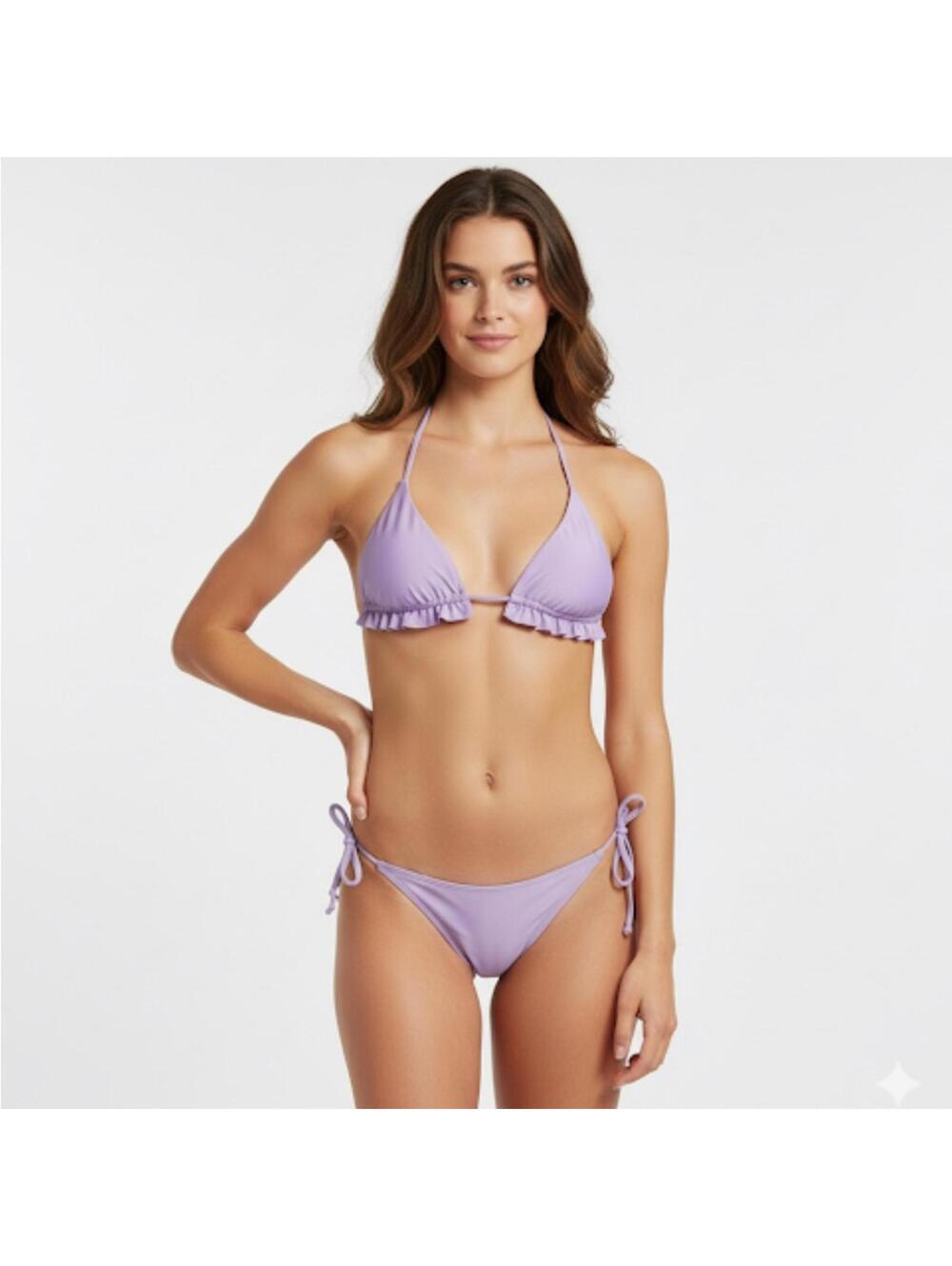 Purple Lavender Bikini Set M Ruffle Triangle Tie-Side